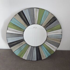 Three Hands Small Wooden Wall Mirror